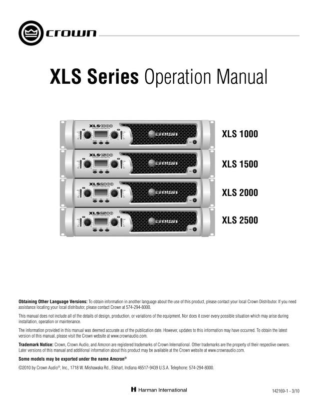 crown XLS 1000/1500/2000/2500 Manual : Free Download, Borrow, and